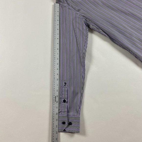 Bugatchi Shaped Fit Shirt Mens Small Purple White Stripe Cotton - Picture 10 of 11